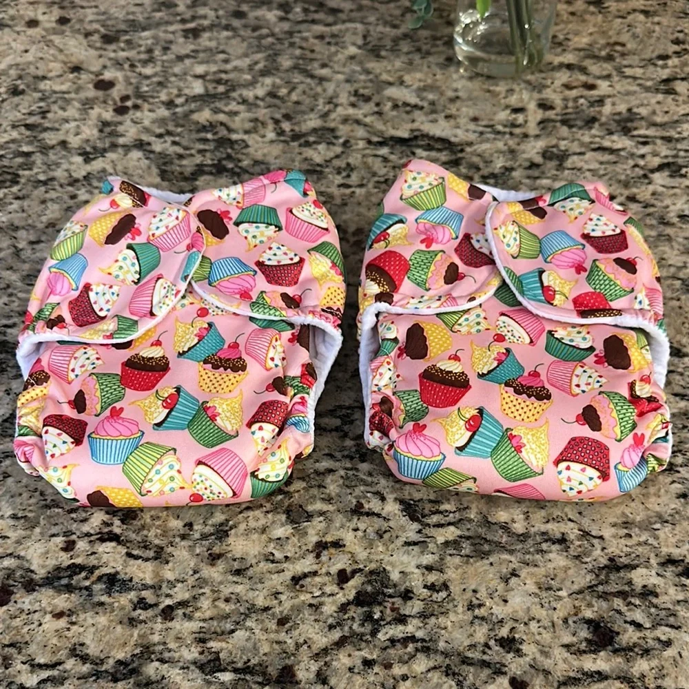 NEW Cupcake Print Kids Cloth Diapers All-In-Ones AIO Covers with inserts